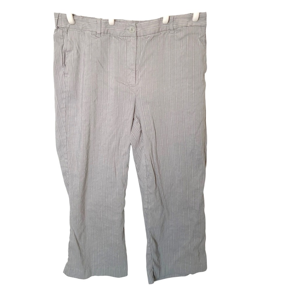 j.jill linen stretch 18 gray‎ striped one button cropped elastic waist pants